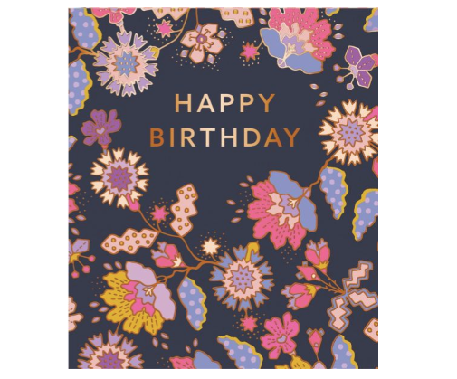 Gold Outlined Flowers Birthday Card