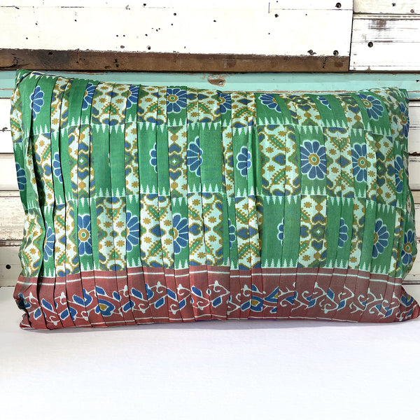 Vintage Sari Pleated Cushion - Emerald