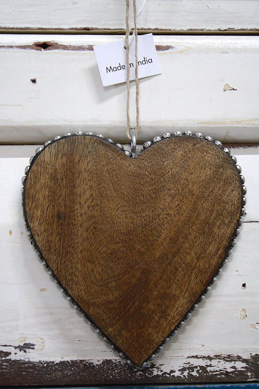 Studded Timber Heart - Lge Silver