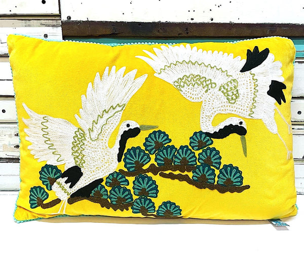 Japanese Crane Yellow Cushion