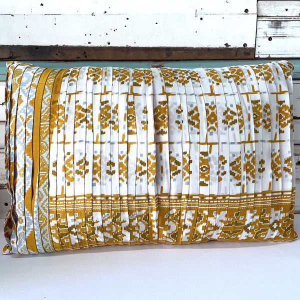 Vintage Sari Pleated Cushion - Ochre
