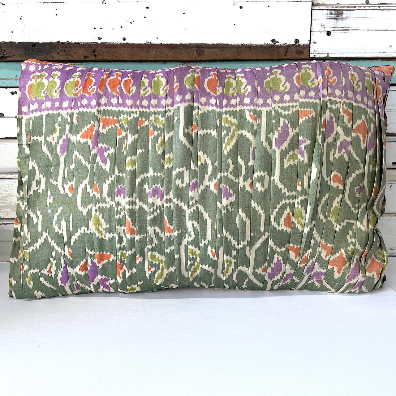 Vintage Sari Pleated Cushion - Sage