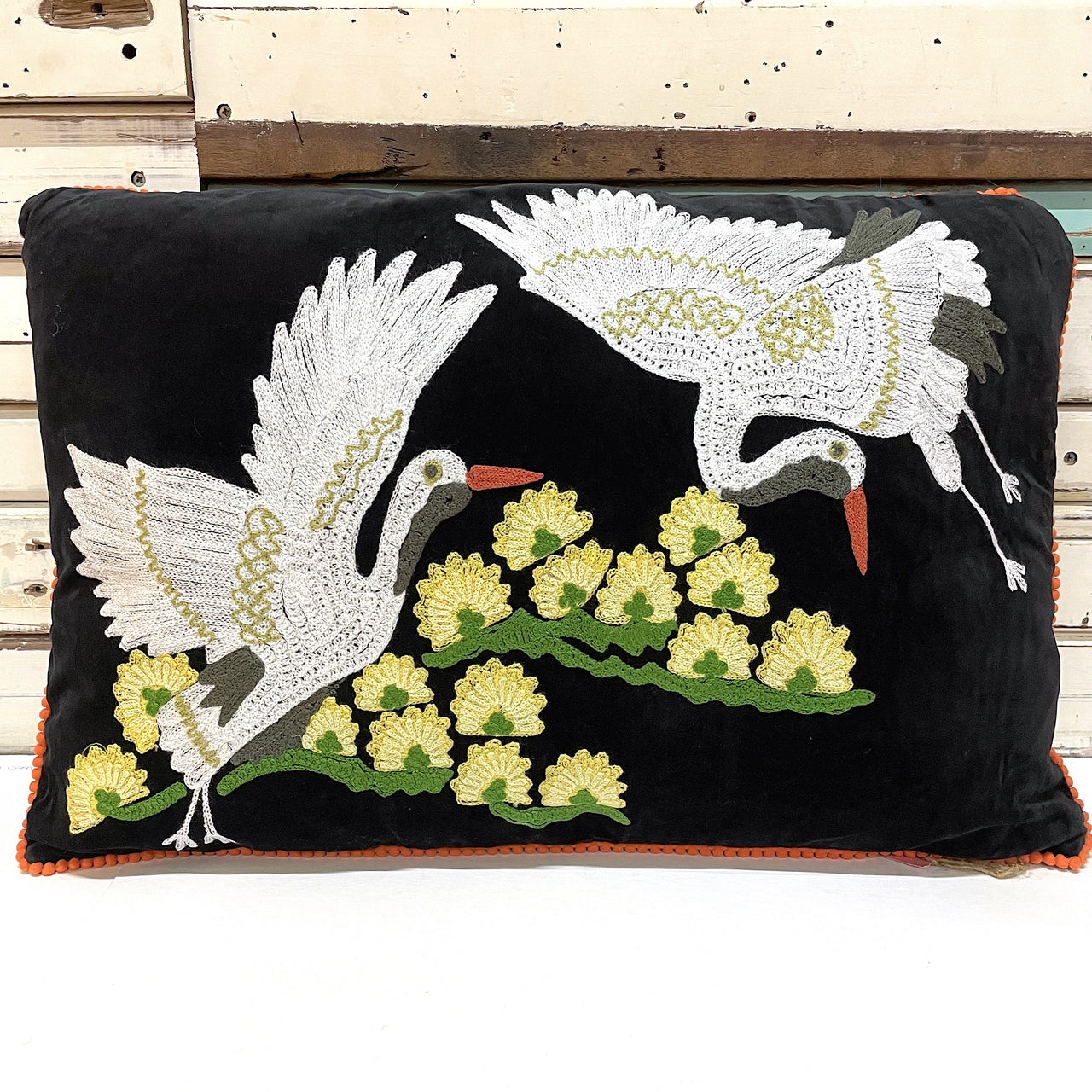 Japanese Crane Black Cushion