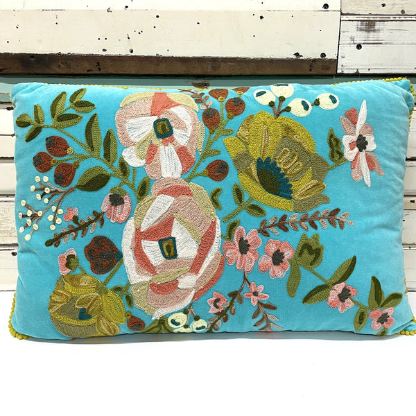 Mixed Bloom Turquoise Cushion