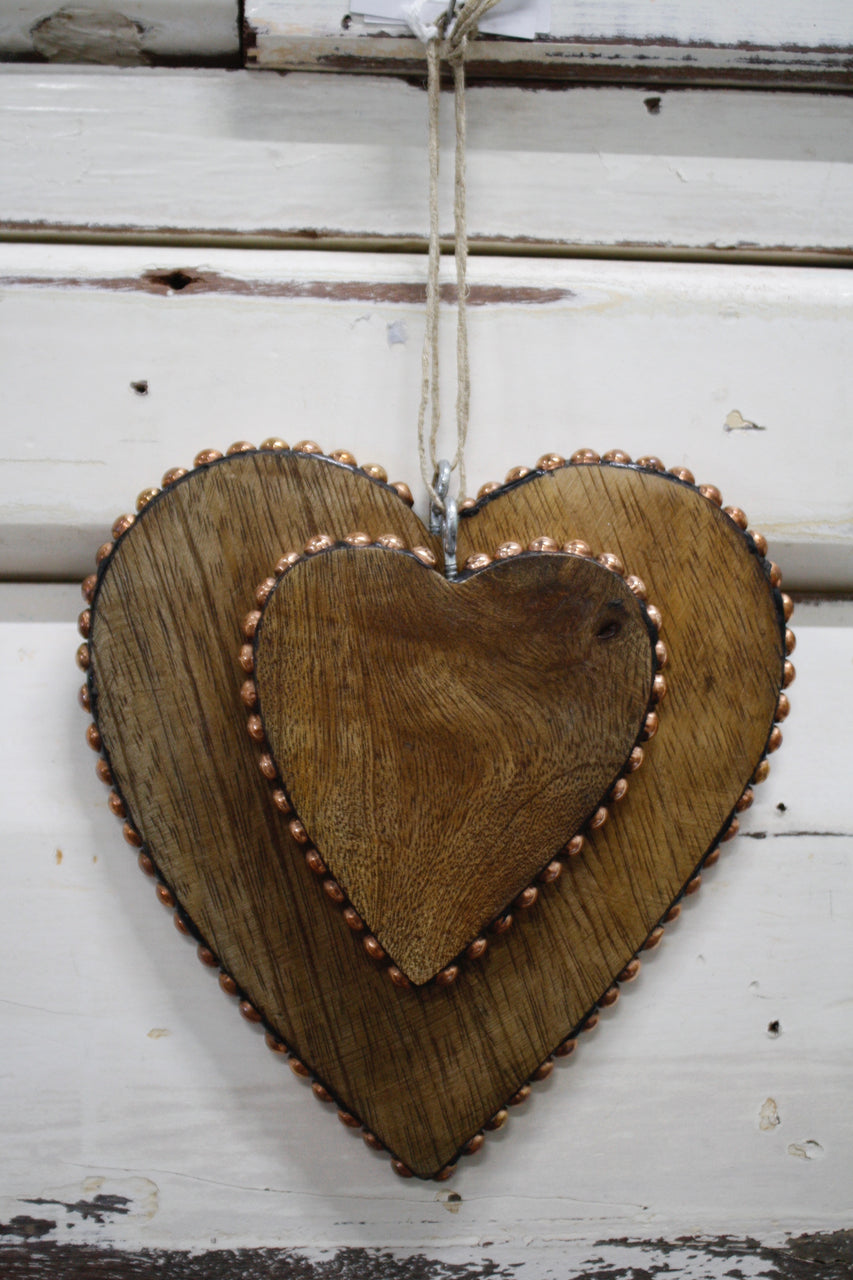Studded Timber Heart - Lge Copper